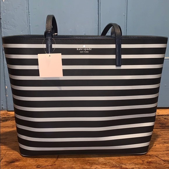NWT Kate Spade ♠️ Janie Medium Blue Striped Tote - Picture 5 of 15